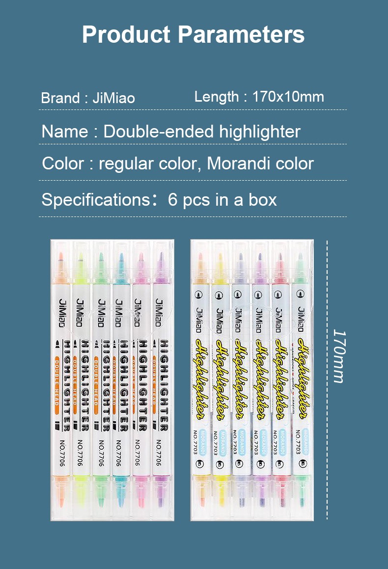 product parameters-JiMiao Double-Headed Highlighter Markers Set