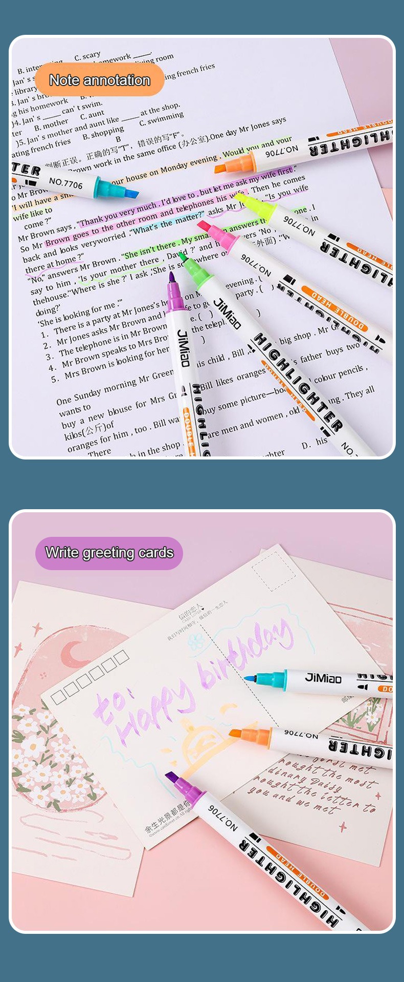 JiMiao Double-Headed Highlighter Markers Set