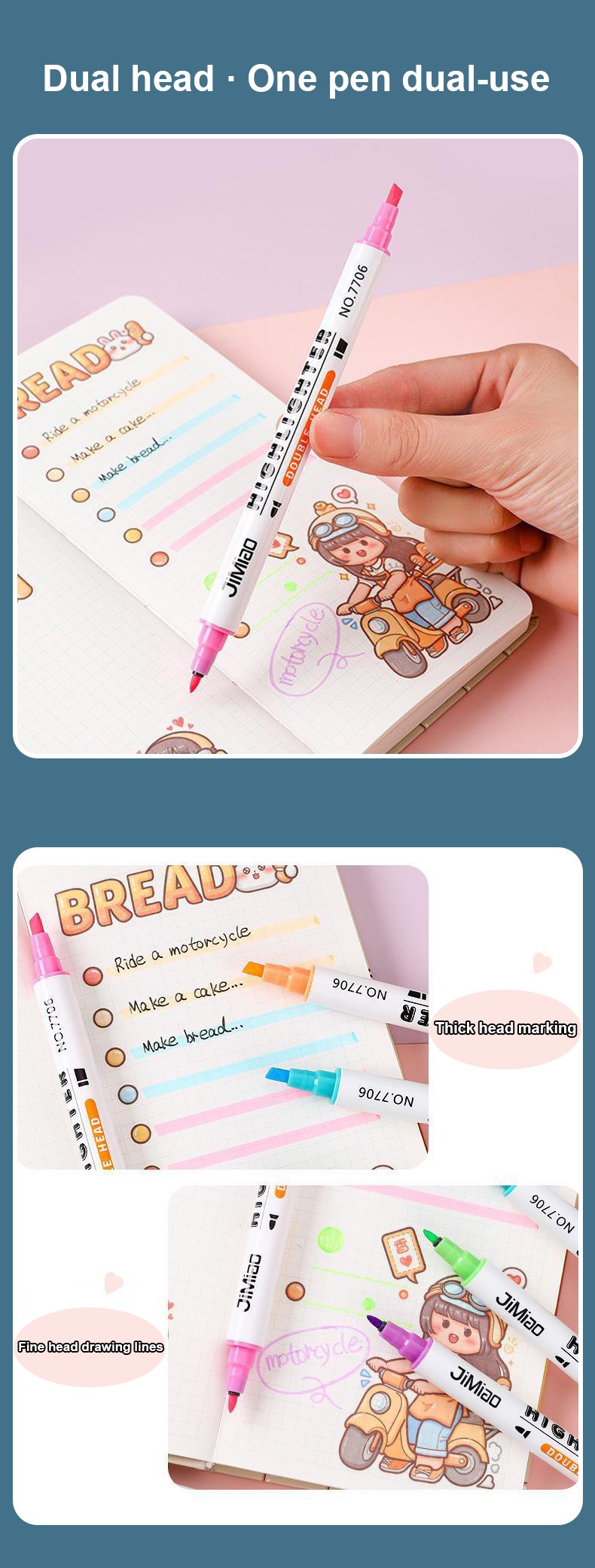 JiMiao Double-Headed Highlighter Markers Set