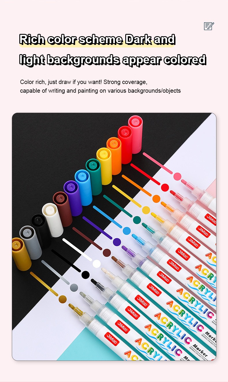 Rich Color Scheme Dark and Light backgrounds appear colored-Acrylicc Valve Coloring Marker Pen