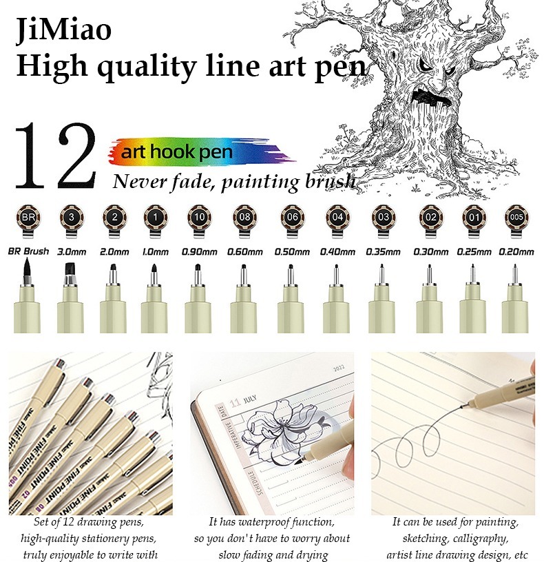 12-colors -JiMiao Waterproof Needle Marker Pen