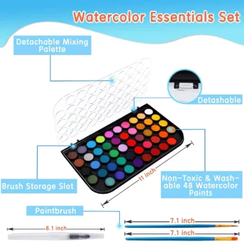 watercolor paint set with brush
