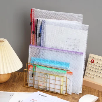 018-Mesh Zipper Organizer Bags for Travel and Office
