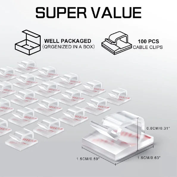 027-Adhesive Cable Clips for Wire Management-100 Pcs