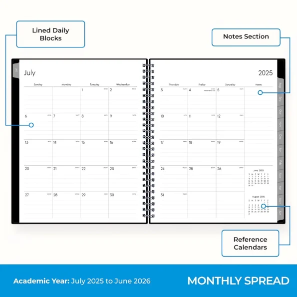 Academic year weekly monthly planner calendar