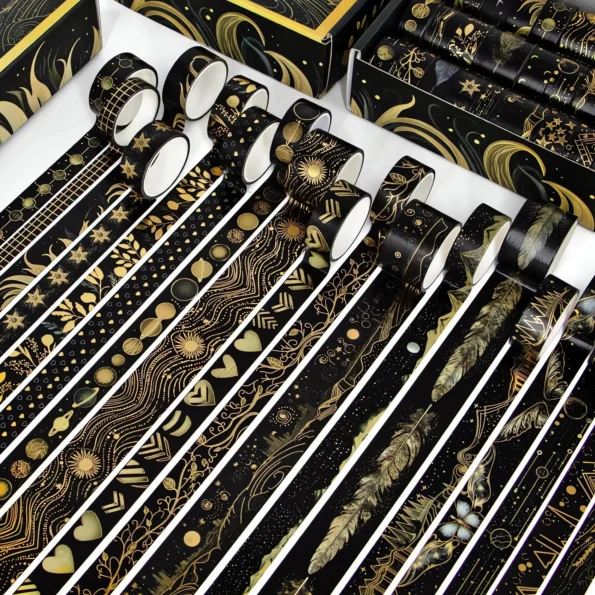 Black Washi Tape Set with Gold Foil
