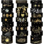 Black Washi Tape Set with Gold Foil