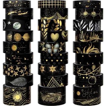 Black Washi Tape Set with Gold Foil