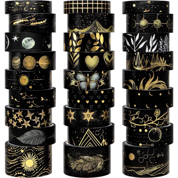 Black Washi Tape Set with Gold Foil