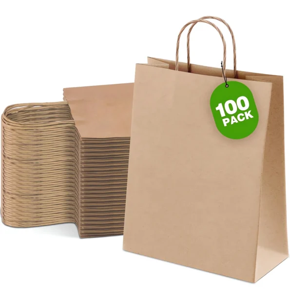 Brown kraft paper gift bags with handles