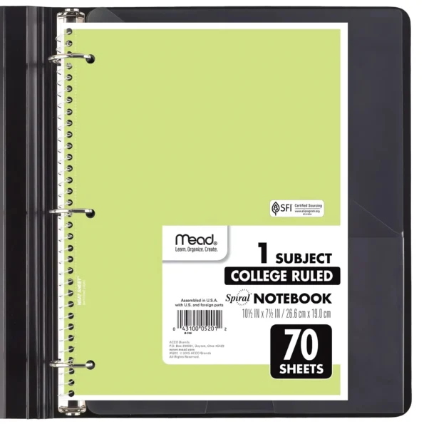 College ruled spiral notebooks