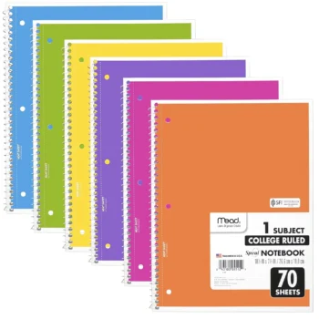 College ruled spiral notebooks