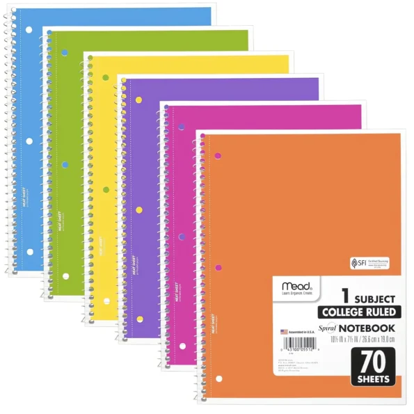 College ruled spiral notebooks
