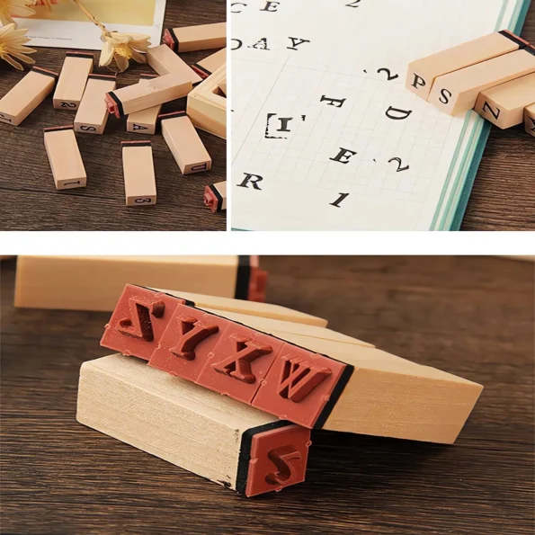 Small wooden rubber stamps set