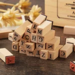 Small wooden rubber stamps set (6)
