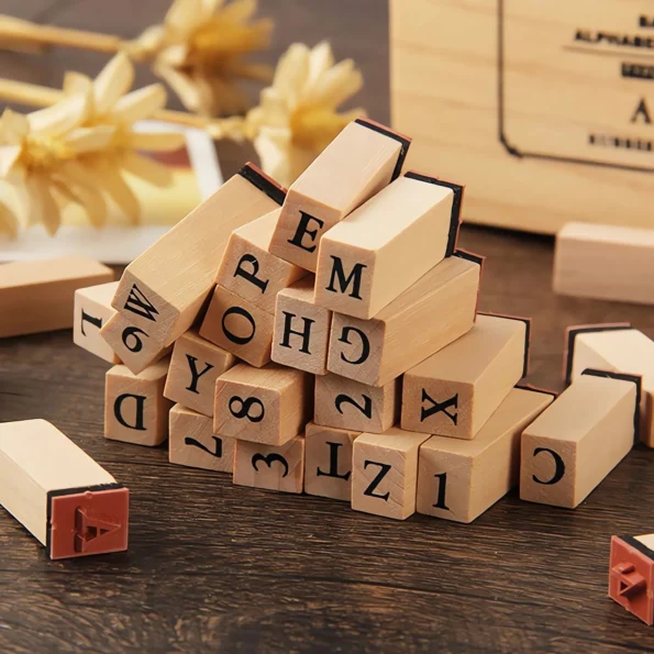 Small wooden rubber stamps set
