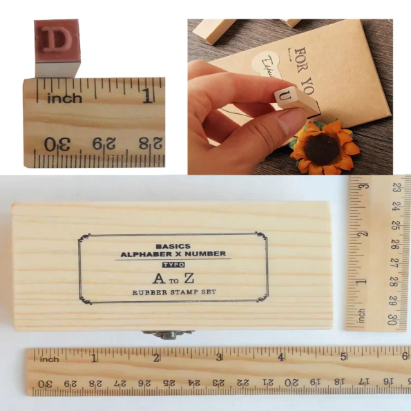 Small wooden rubber stamps set