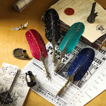 Vintage feather pen and ink set