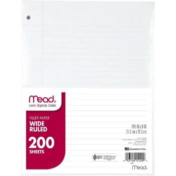 Wide ruled loose leaf notebook paper