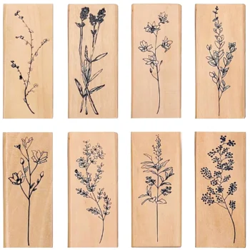 Wooden rubber stamp set for crafts