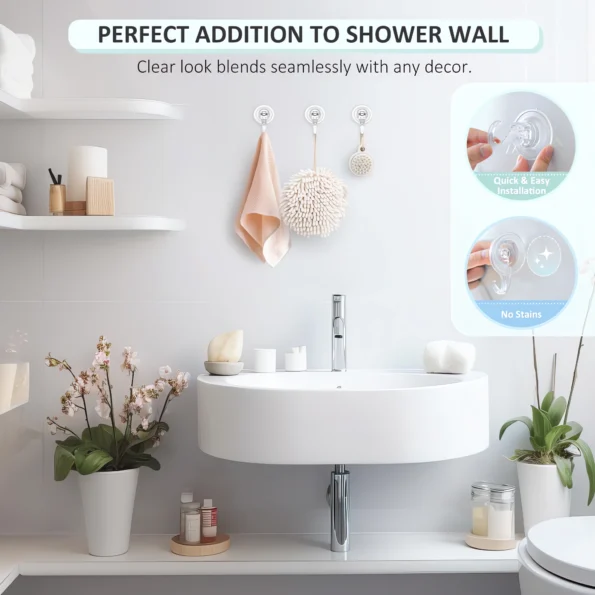 048-Clear Heavy Duty Suction Cup Hooks for Shower