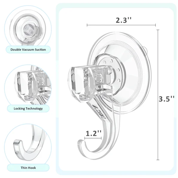048-Clear Heavy Duty Suction Cup Hooks for Shower