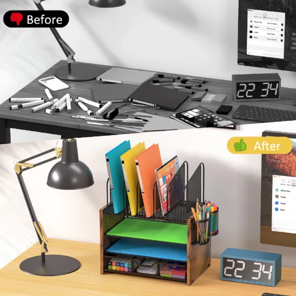 081-wooden mesh desk organizer-SKU