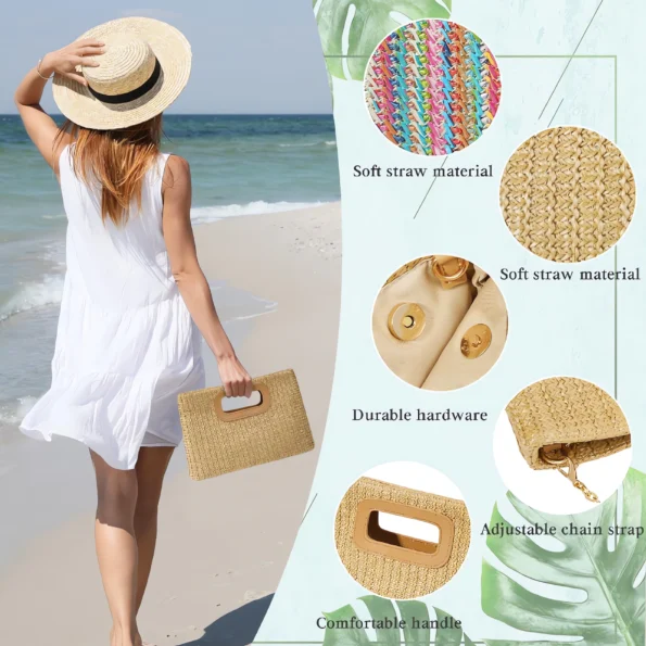 087-straw clutch handbag for women-