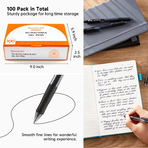 094-black gel ink pens retractable smooth writing-