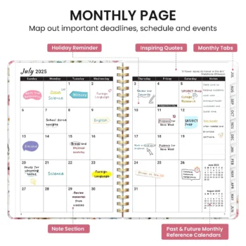 Academic year monthly and weekly calendar planner