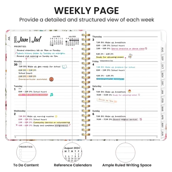 Academic year monthly and weekly calendar planner