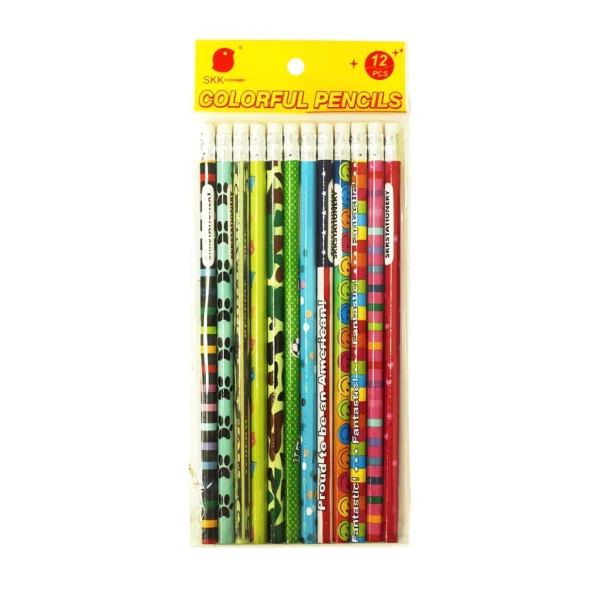 Colorful pencils with erasers for kids and school