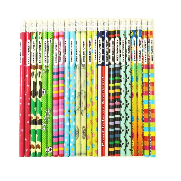 Colorful pencils with erasers for kids and school